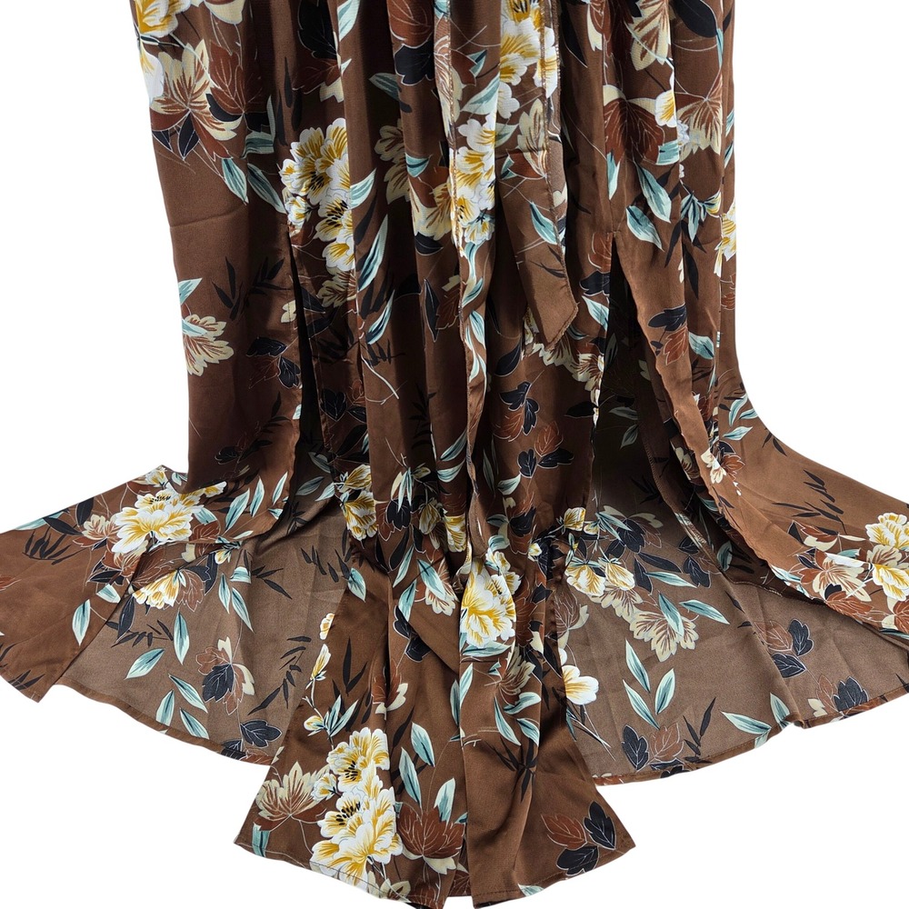 Baltic Born Sicily Satin Maxi Dress L Mocha Brown Floral - Picture 8 of 10